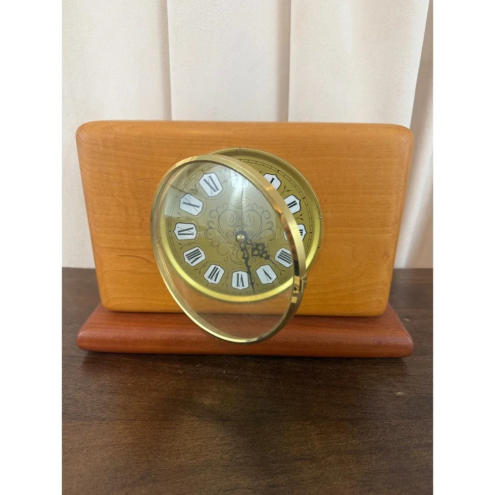 Hand Carved Solid Wood Mid‎ Century Modern Style Mantle Clock 9